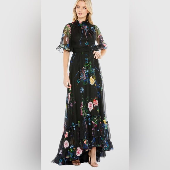 Mac Duggal Dresses & Skirts - NWT Mac Duggal 68230 - Floral Print Ruffled High Neck Flutter Sleeve Gown